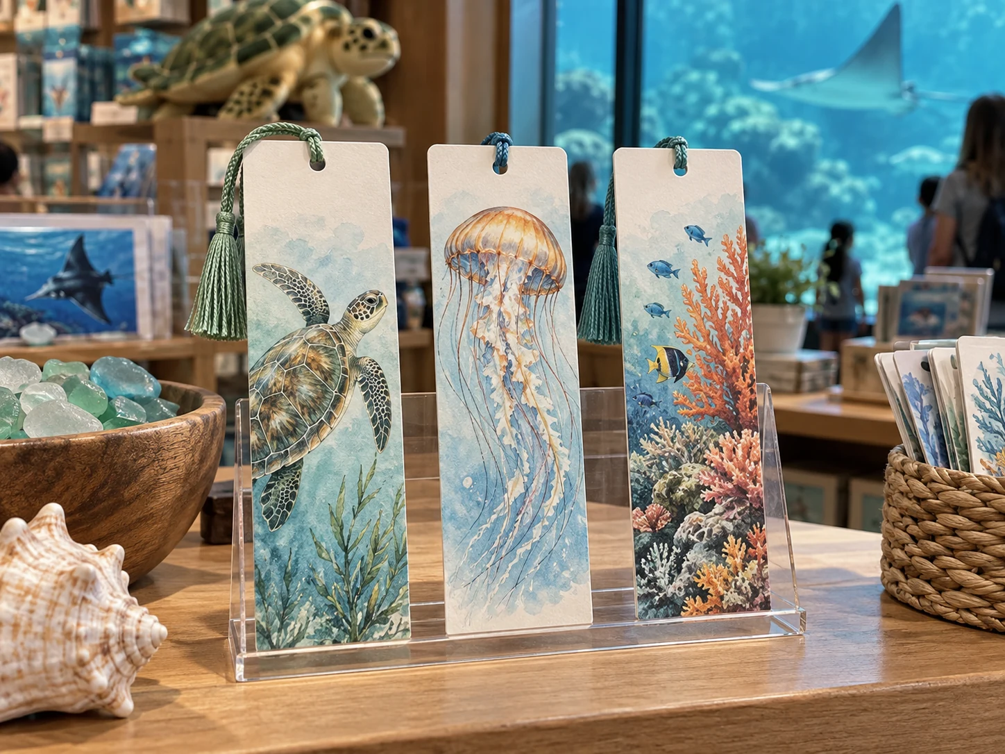 Marine animal figures including ray, whale, turtle and shark collectibles