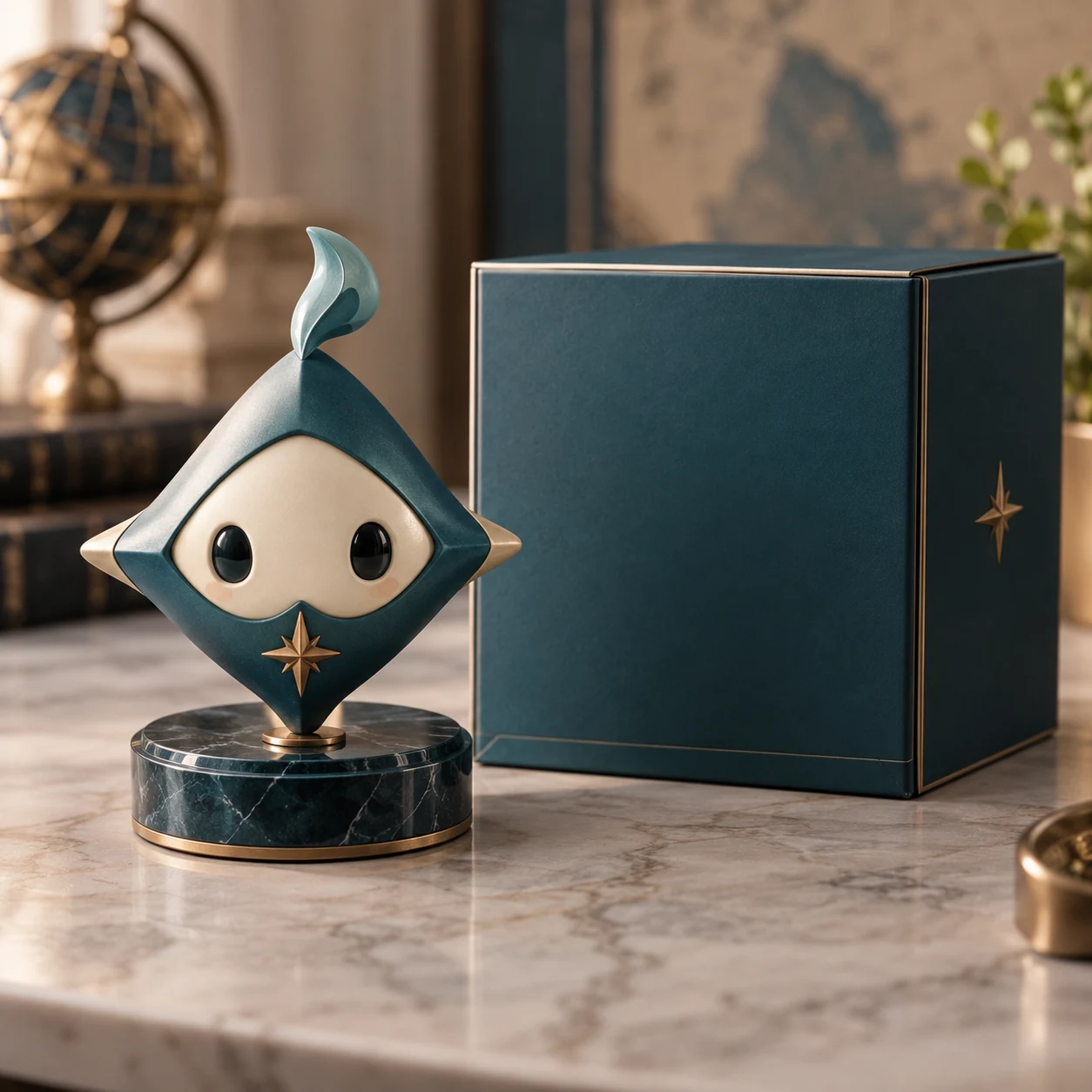 Original compass-kite character collectible figure with a blank collector box