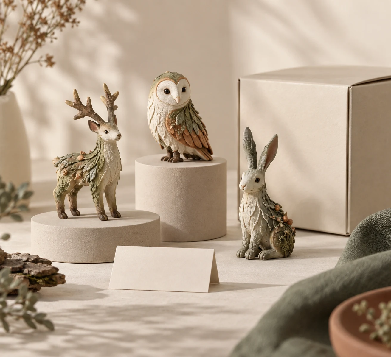 Small sculpted collectible figures arranged as a premium independent online brand range