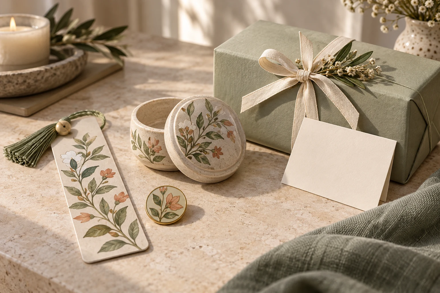Gift-ready botanical keepsake, bookmark and presentation box for an online lifestyle brand