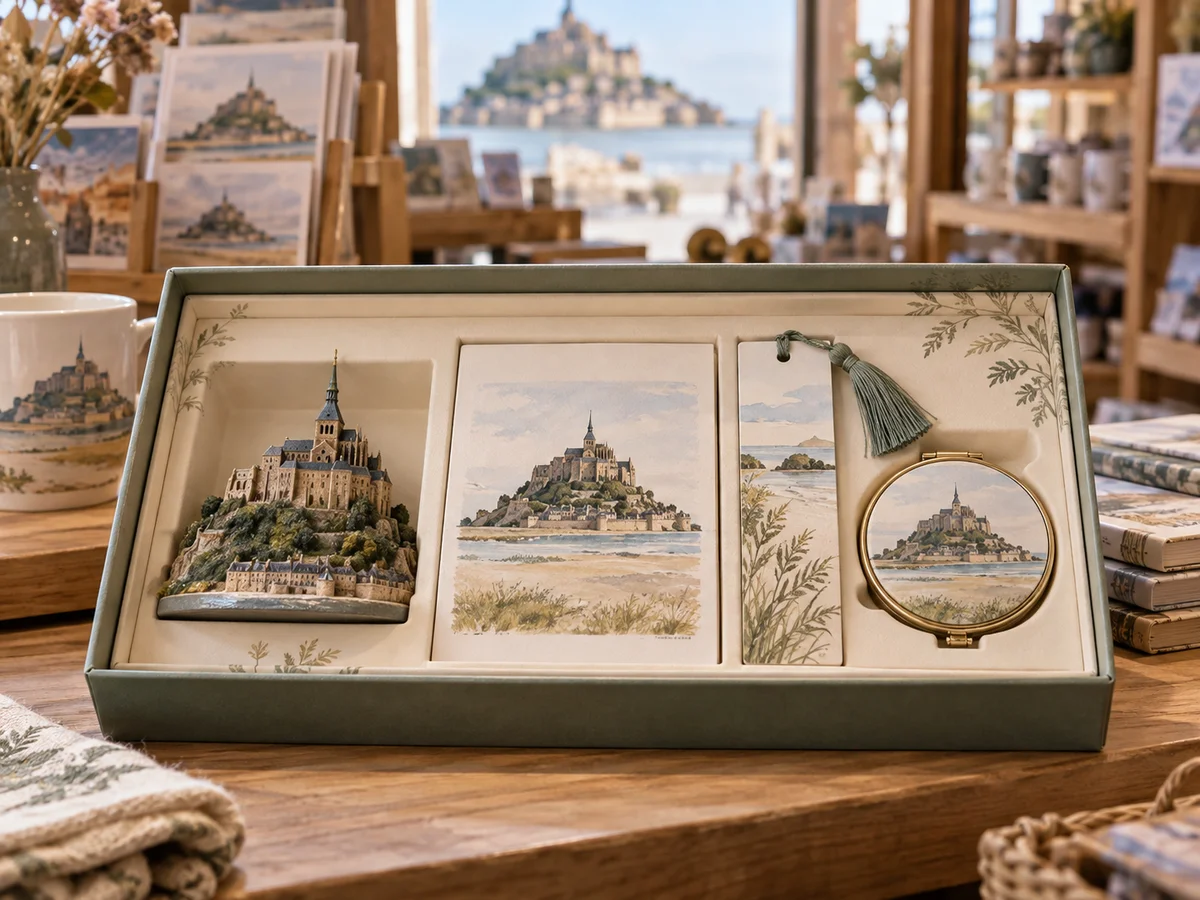 A destination souvenir gift set arranged in a retail-ready presentation box