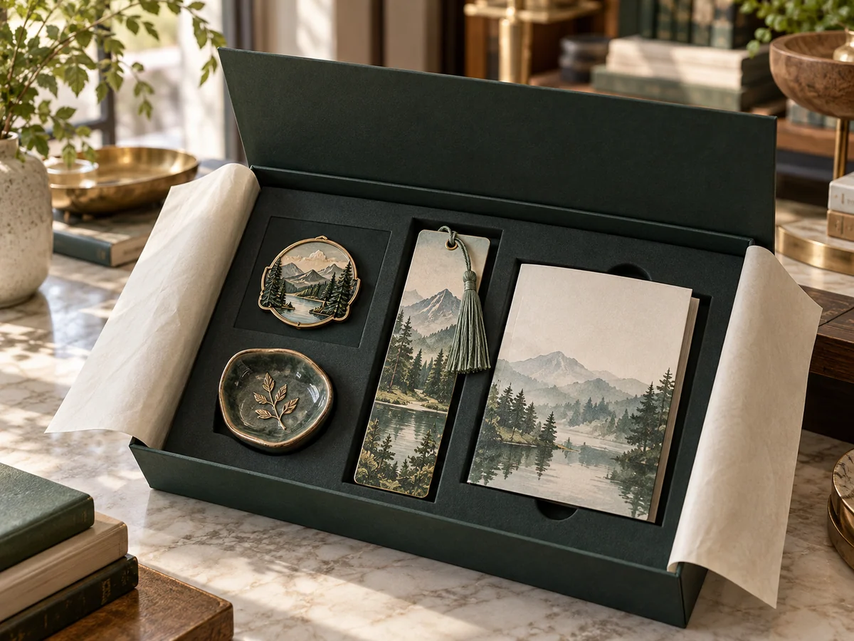 A premium destination gift set with coordinated keepsakes in a presentation box