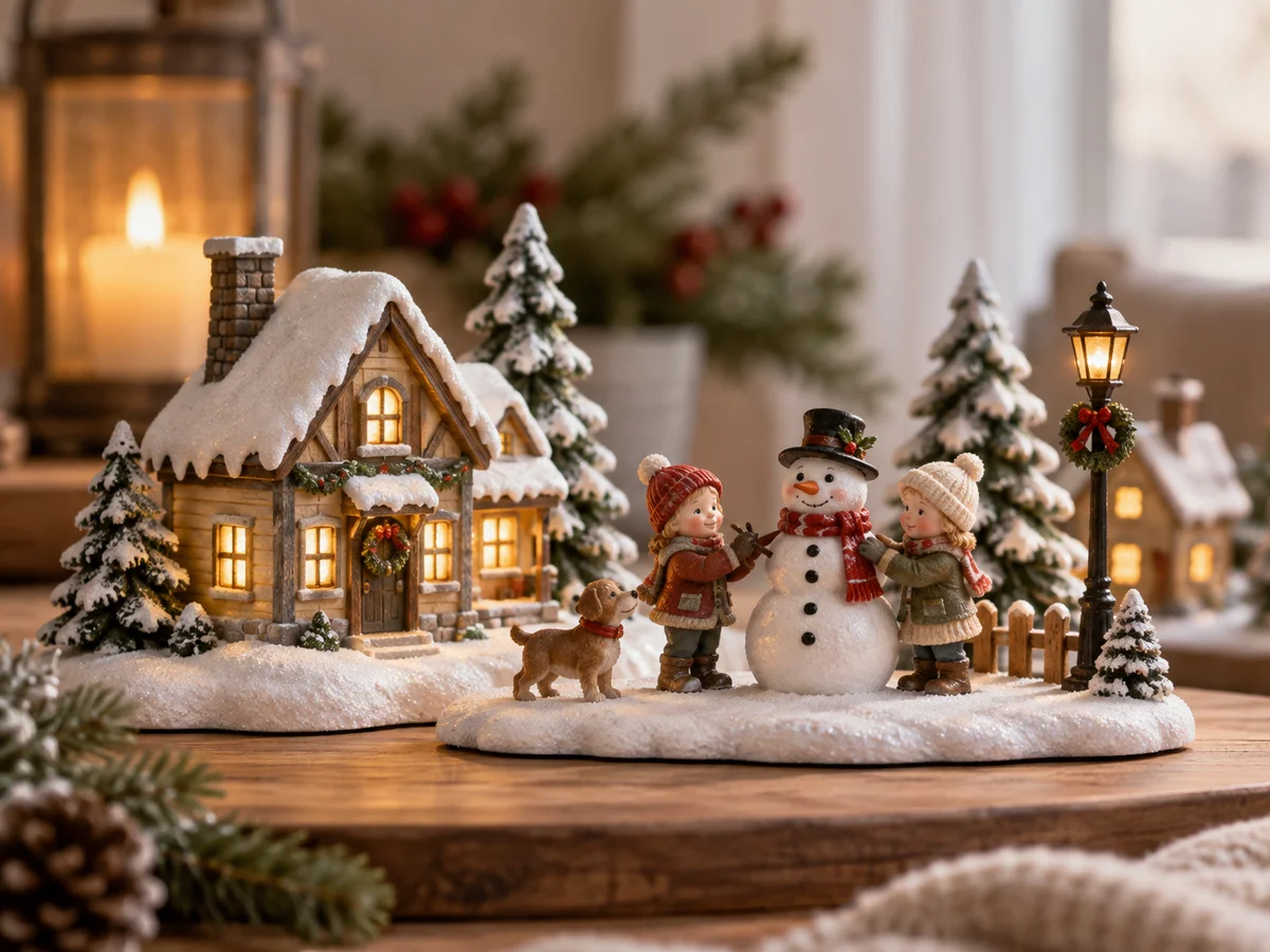 Small dimensional winter scene figures and miniatures