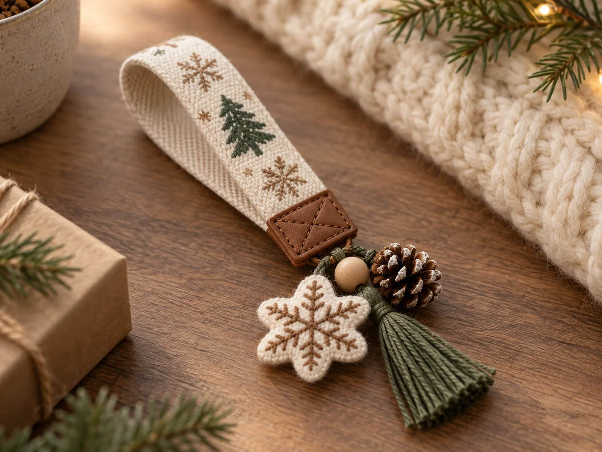 Seasonal keychain merchandise with decorative loop attachments