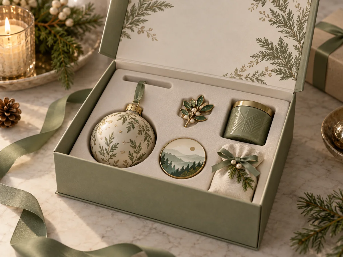 Premium seasonal gift box with coordinated products and fitted insert