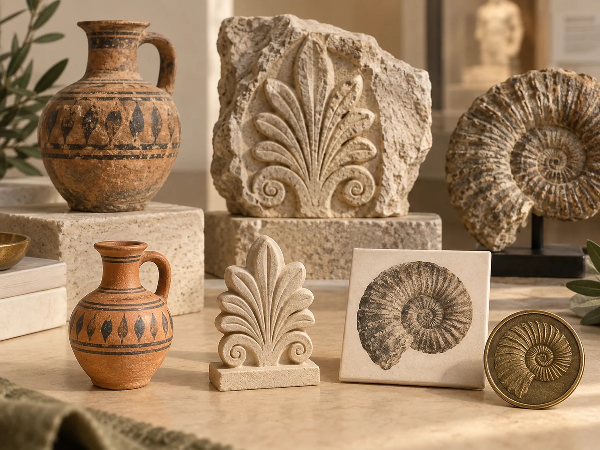 Museum collection-inspired merchandise featuring pottery, sculpture and fossil specimens