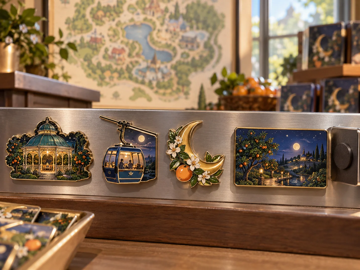 Magnets merchandise shown in an original themed park retail setting