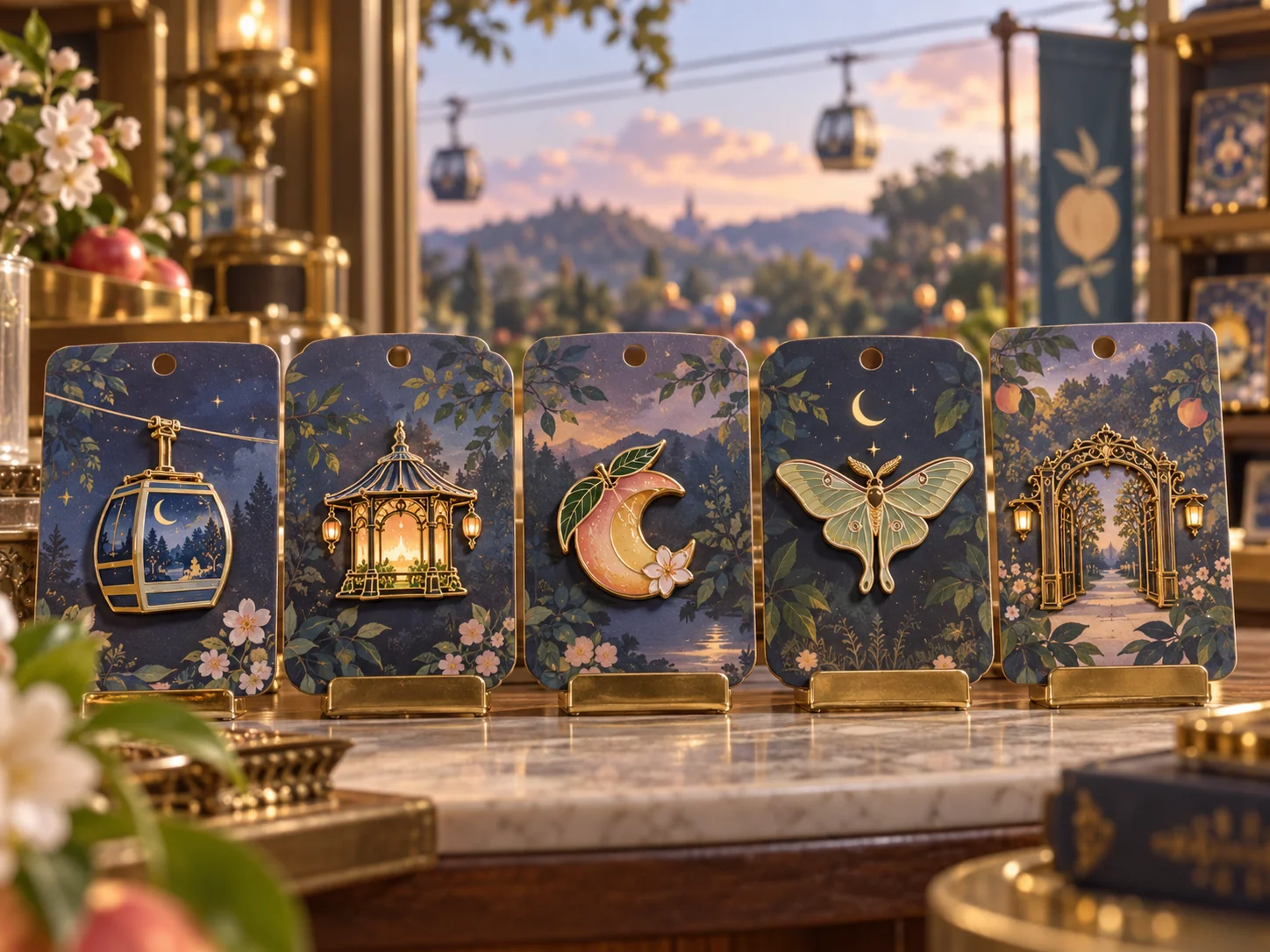 Pins & Badges merchandise shown in an original themed park retail setting