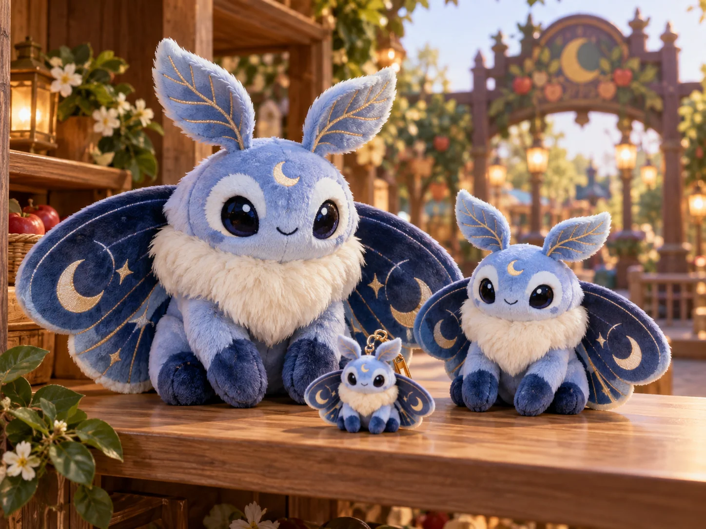 Plush merchandise shown in an original themed park retail setting