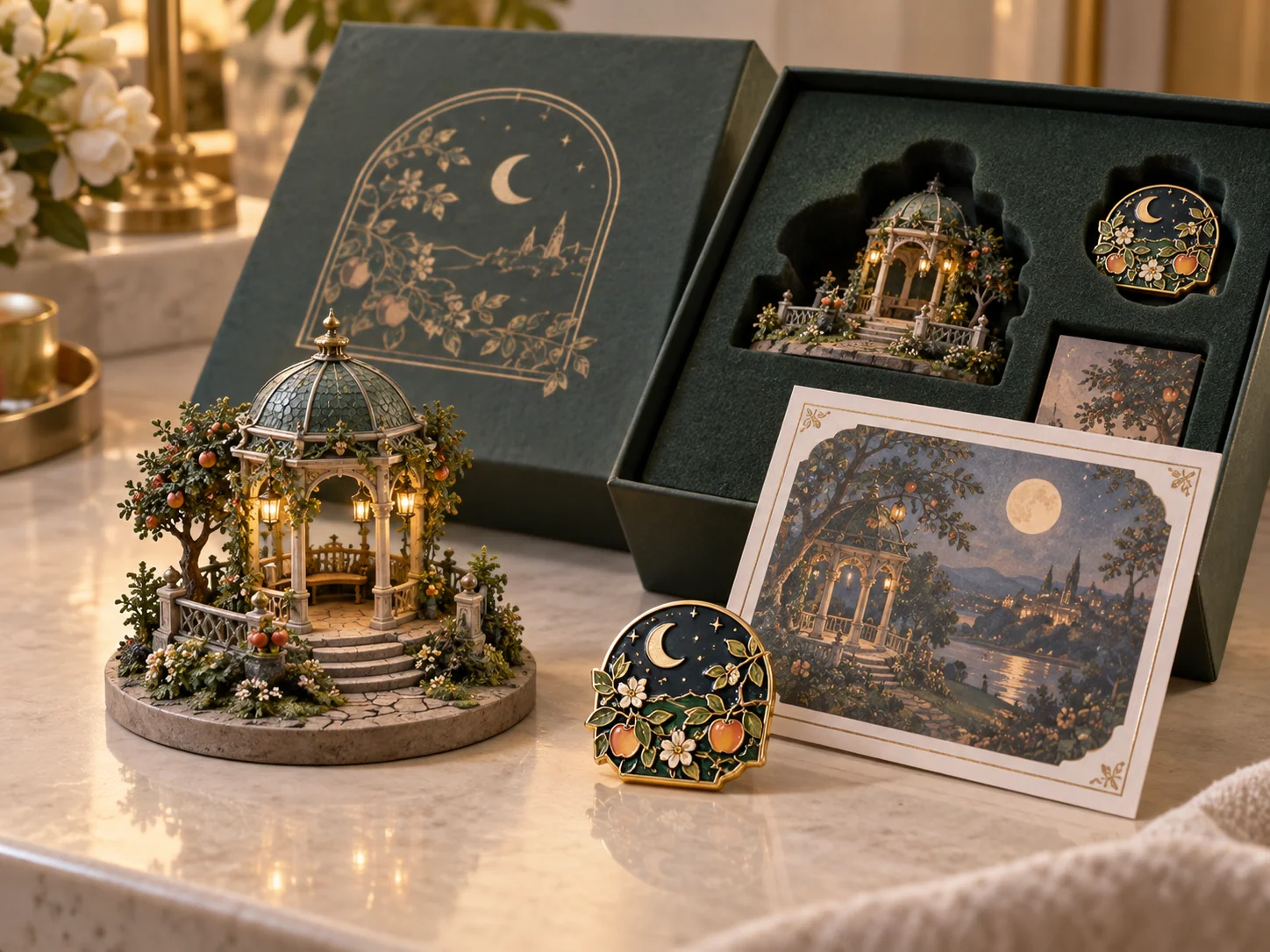 Premium themed park collectible figure and coordinated gift set with story card