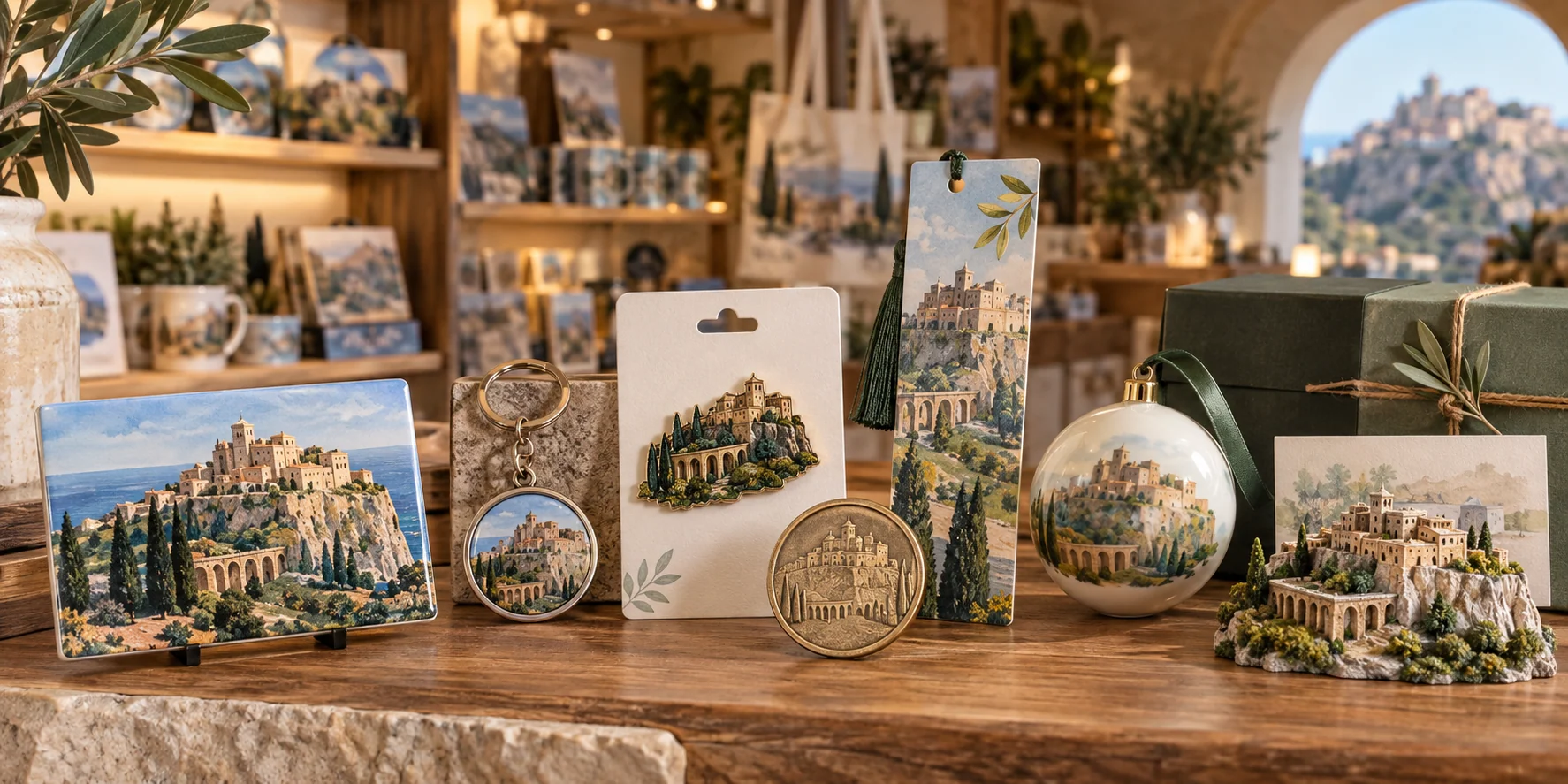 A destination souvenir collection developed around a recognizable coastal landmark and visitor experience