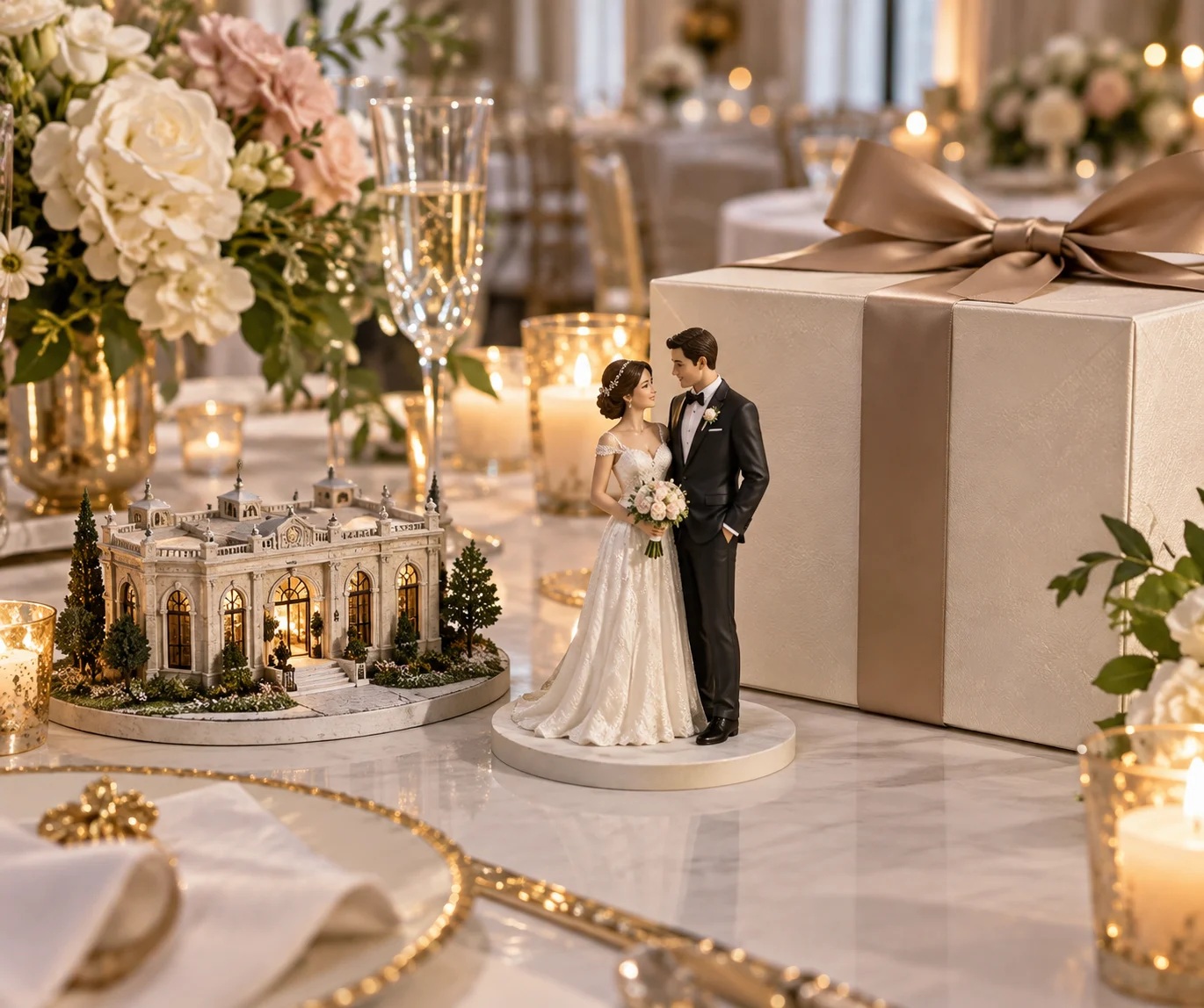 Dimensional celebration figures and miniature keepsakes.