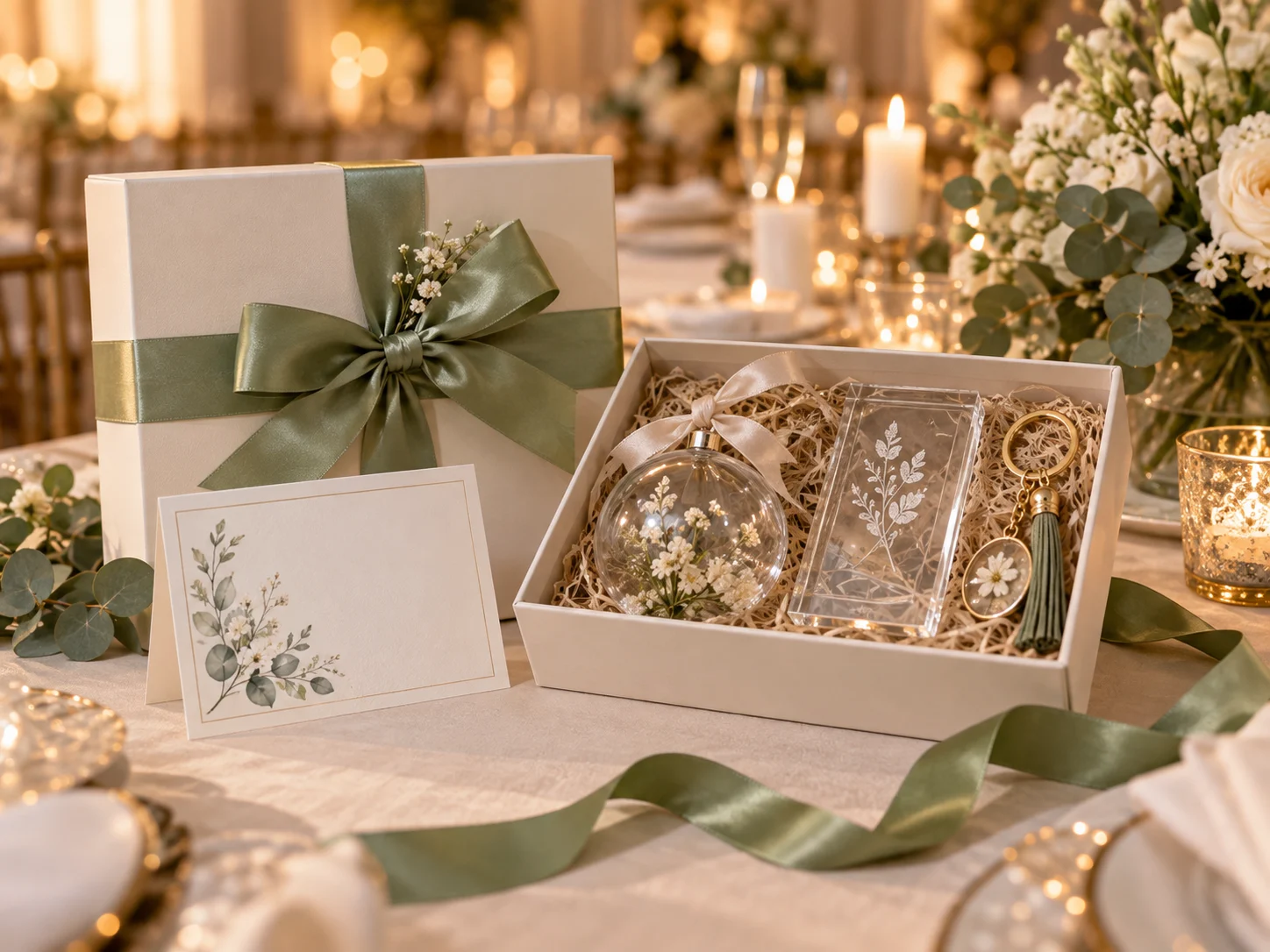 Coordinated wedding celebration gift set for wedding party and VIP guests.