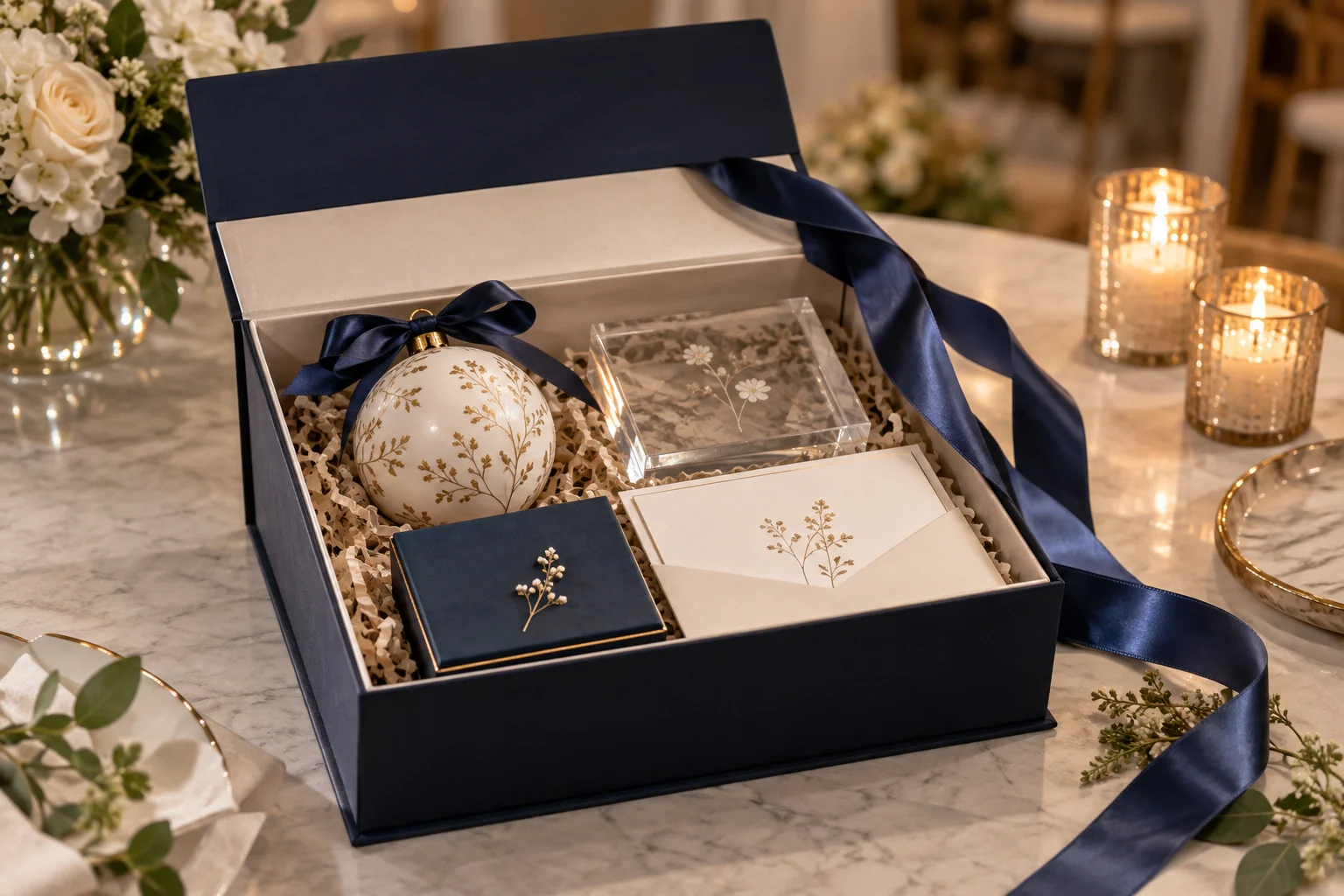 Premium celebration gift set with elegant rigid box and coordinated keepsakes.