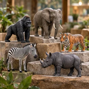 Small natural-history-inspired wildlife figures for display and collecting