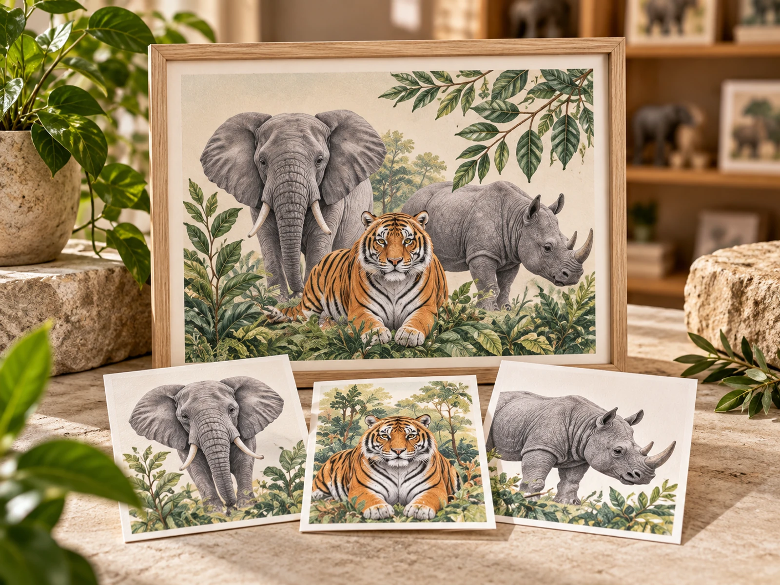 Wildlife story cards and species merchandise presented for conservation education
