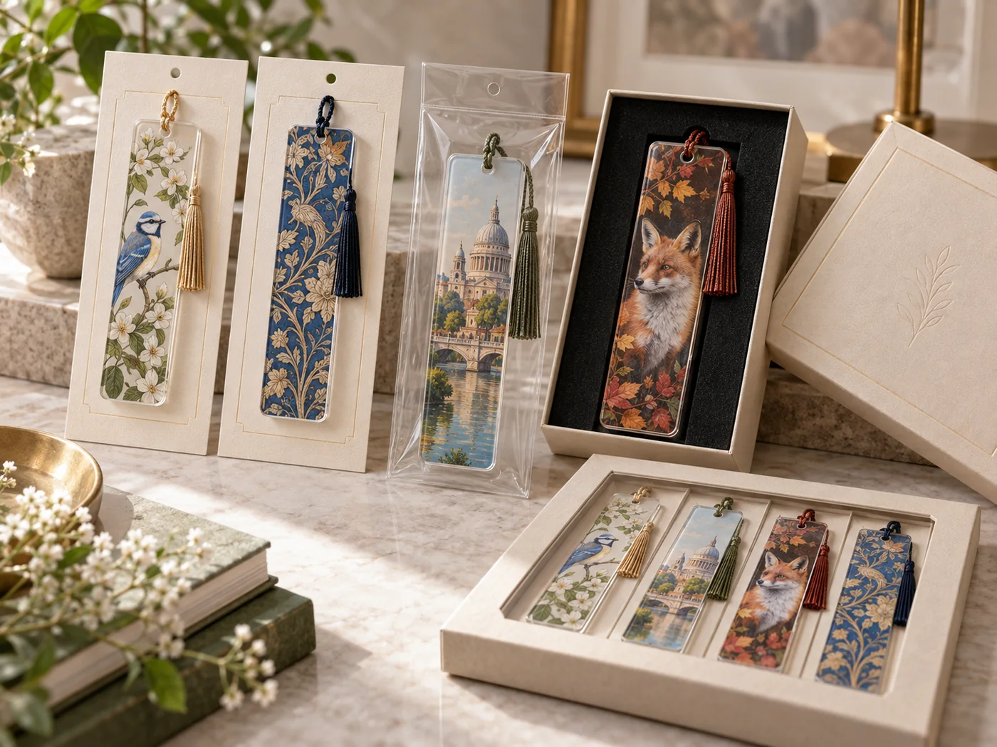 Acrylic bookmark packaging and retail presentation