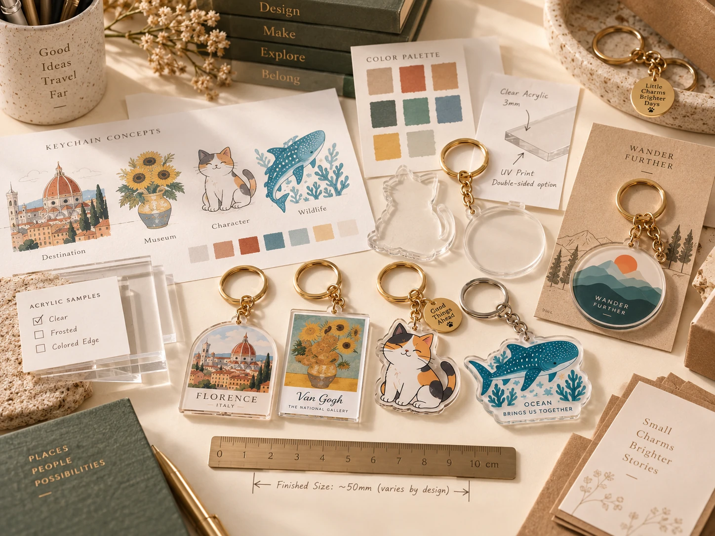 Acrylic keychain development and sampling workspace