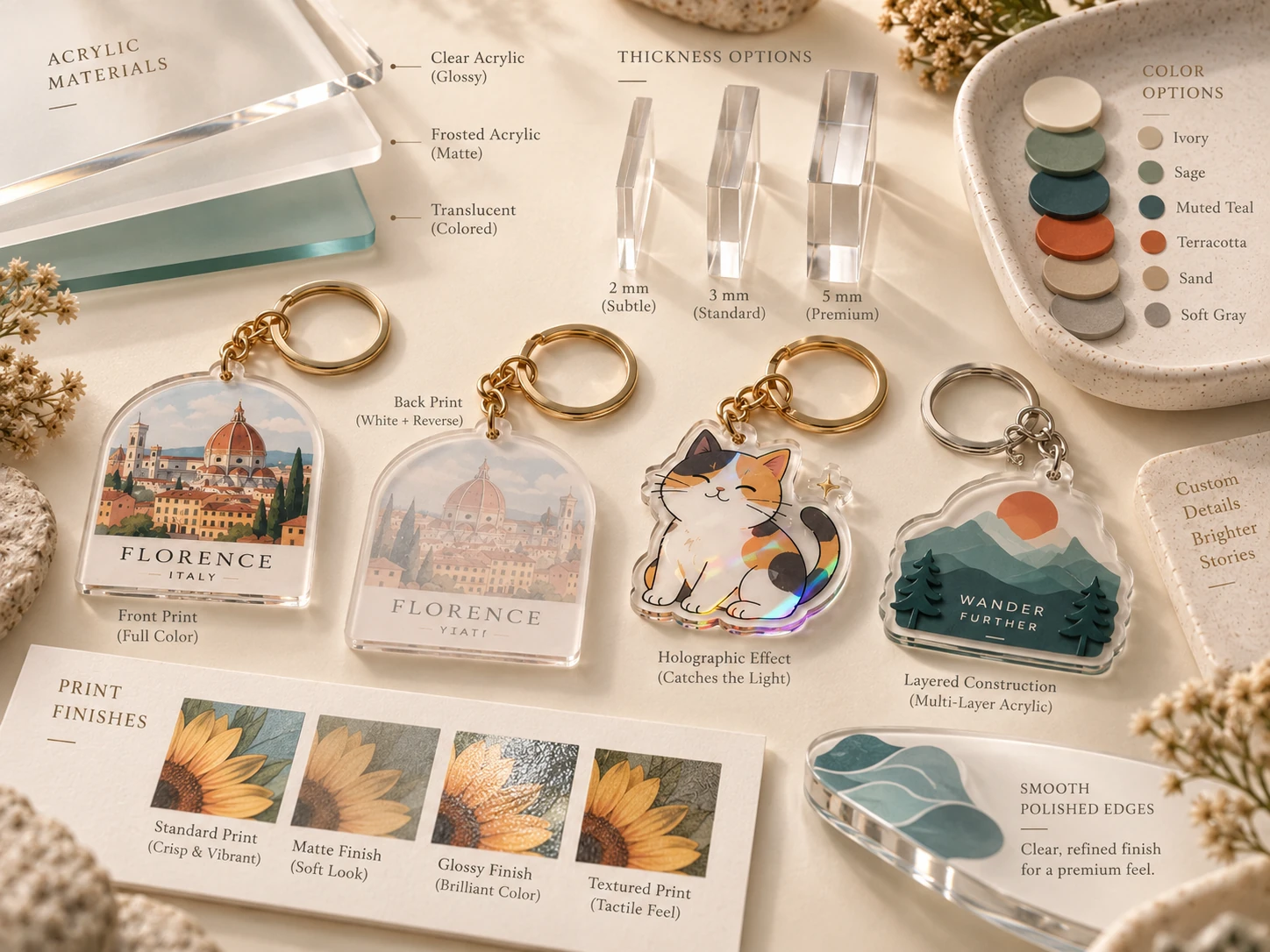 Acrylic keychain material and print options