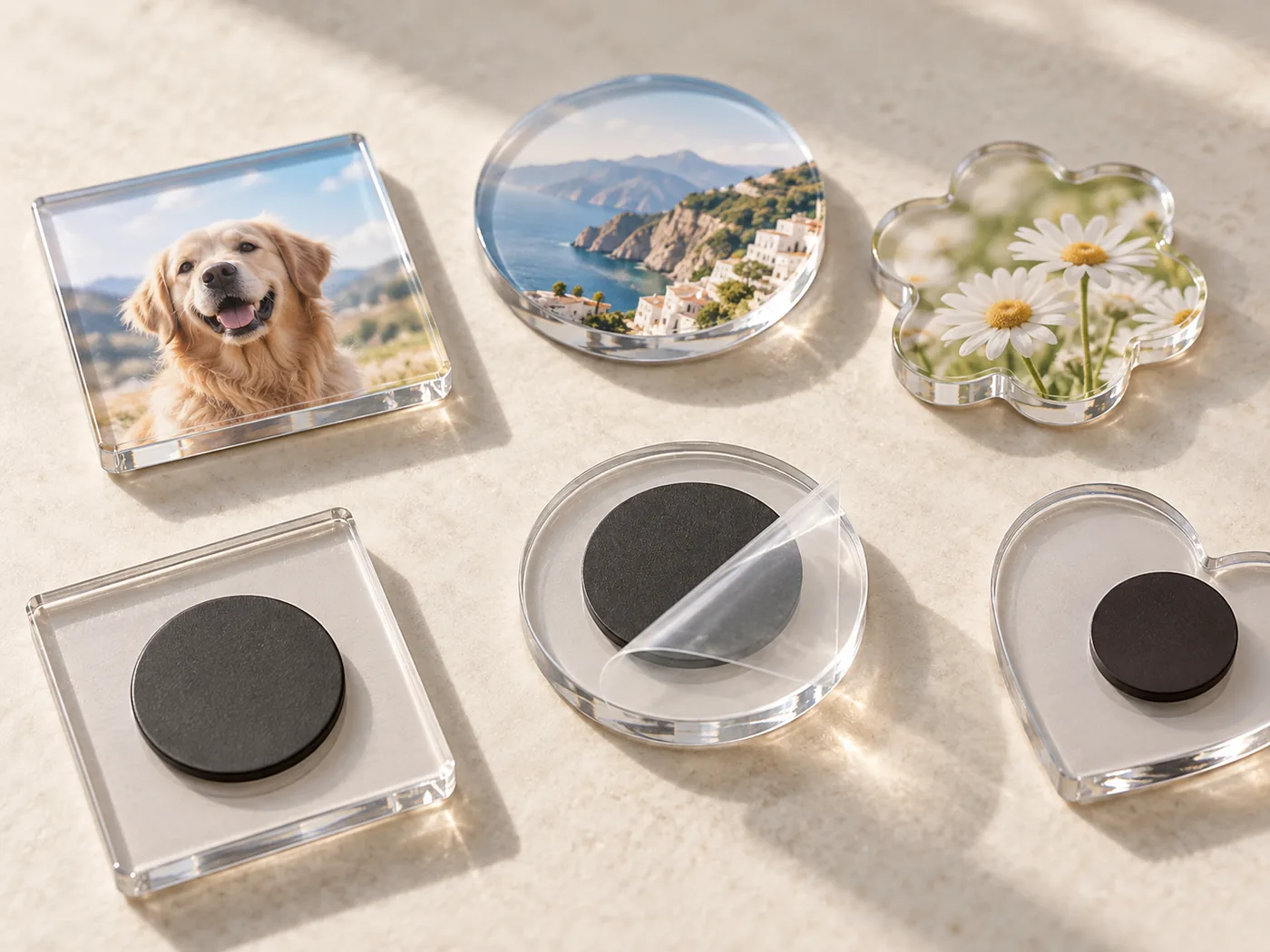 Acrylic magnet backing and construction