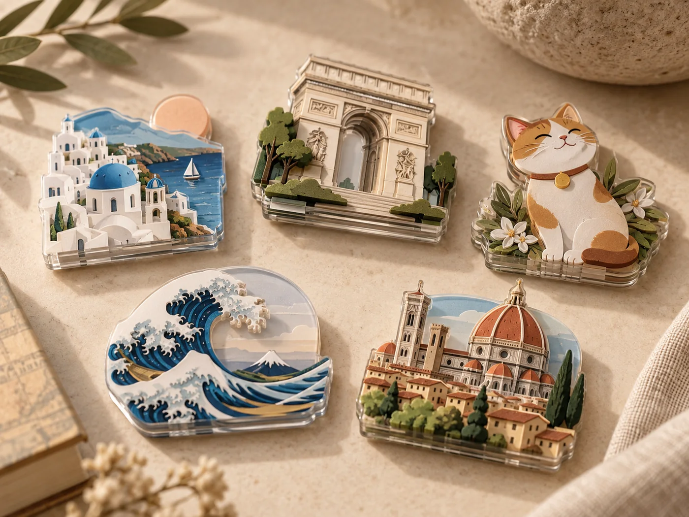 Layered and dimensional acrylic souvenir magnets