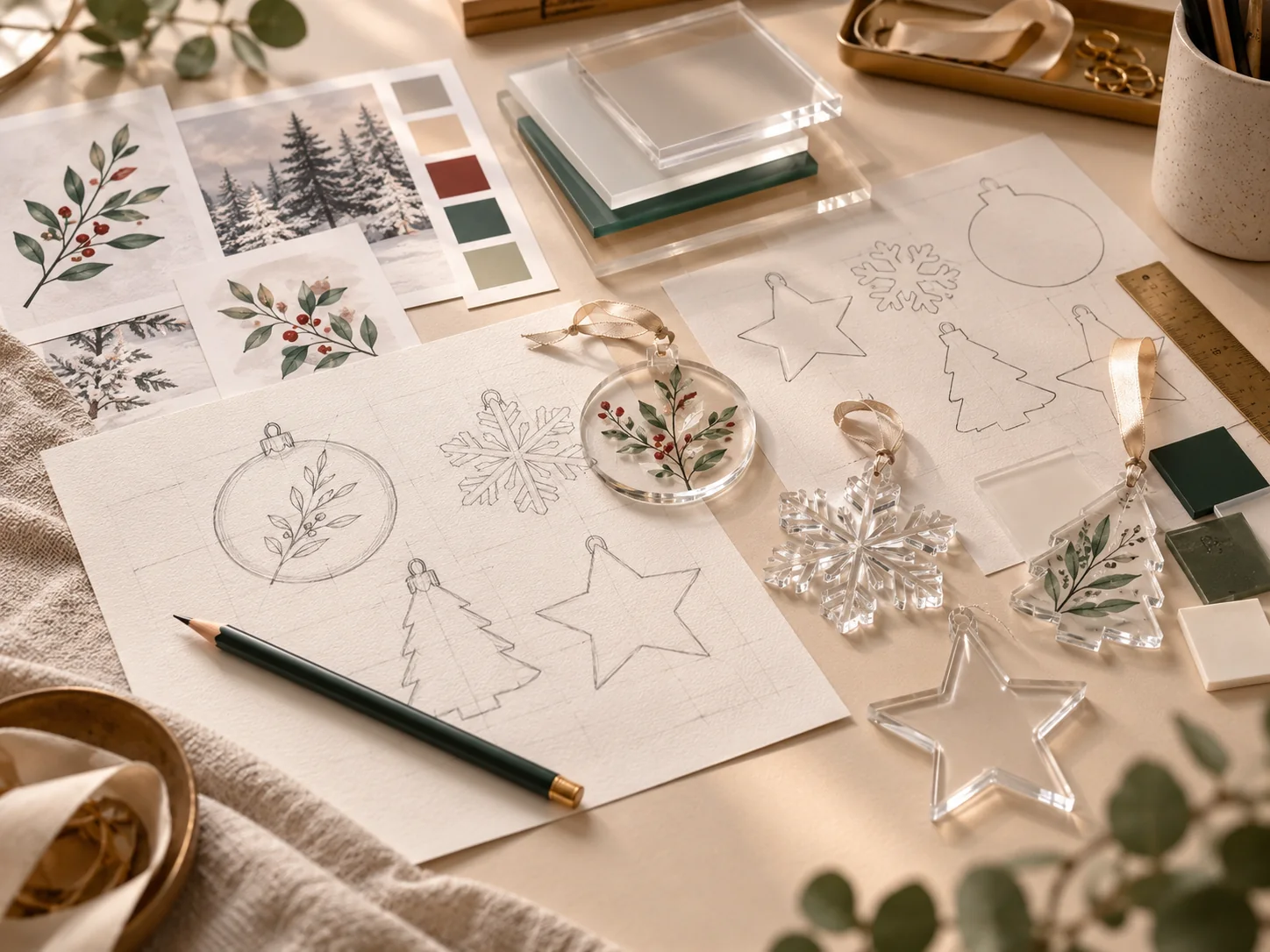 Acrylic ornament development and sampling workspace