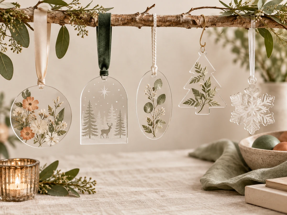 Acrylic ornament hanging and attachment options