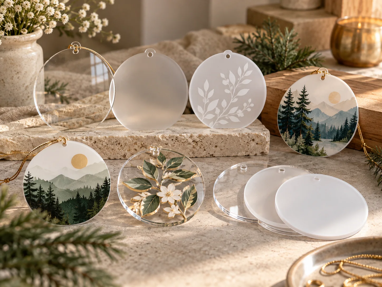 Acrylic ornament material and print options