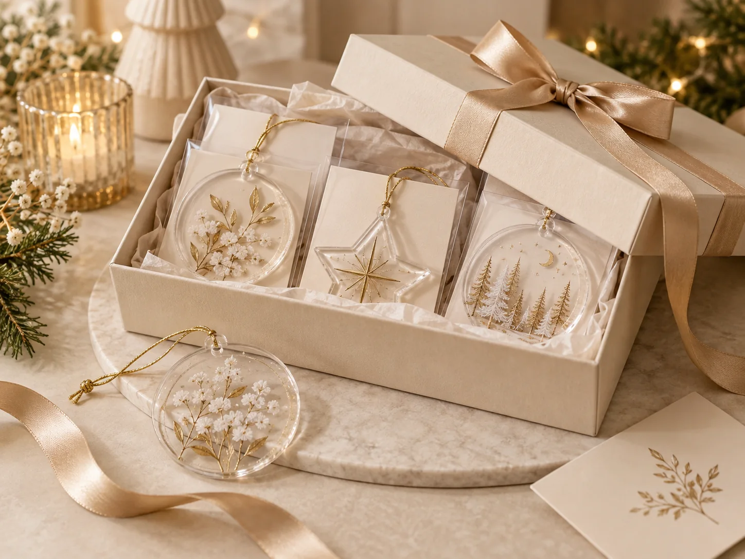 Acrylic ornament packaging and retail presentation