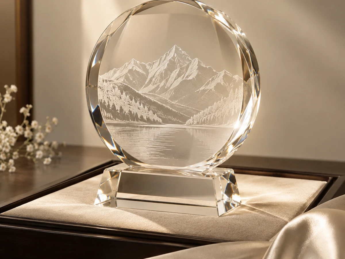 Refined engraved crystal recognition piece