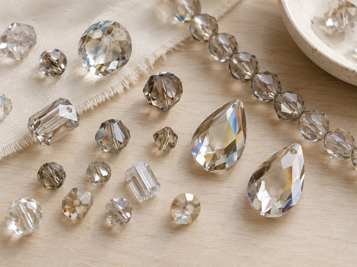 Loose crystal beads, bead strand and faceted components