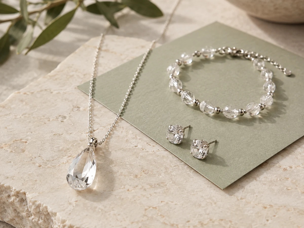 Crystal pendant, earrings and bracelet accessories