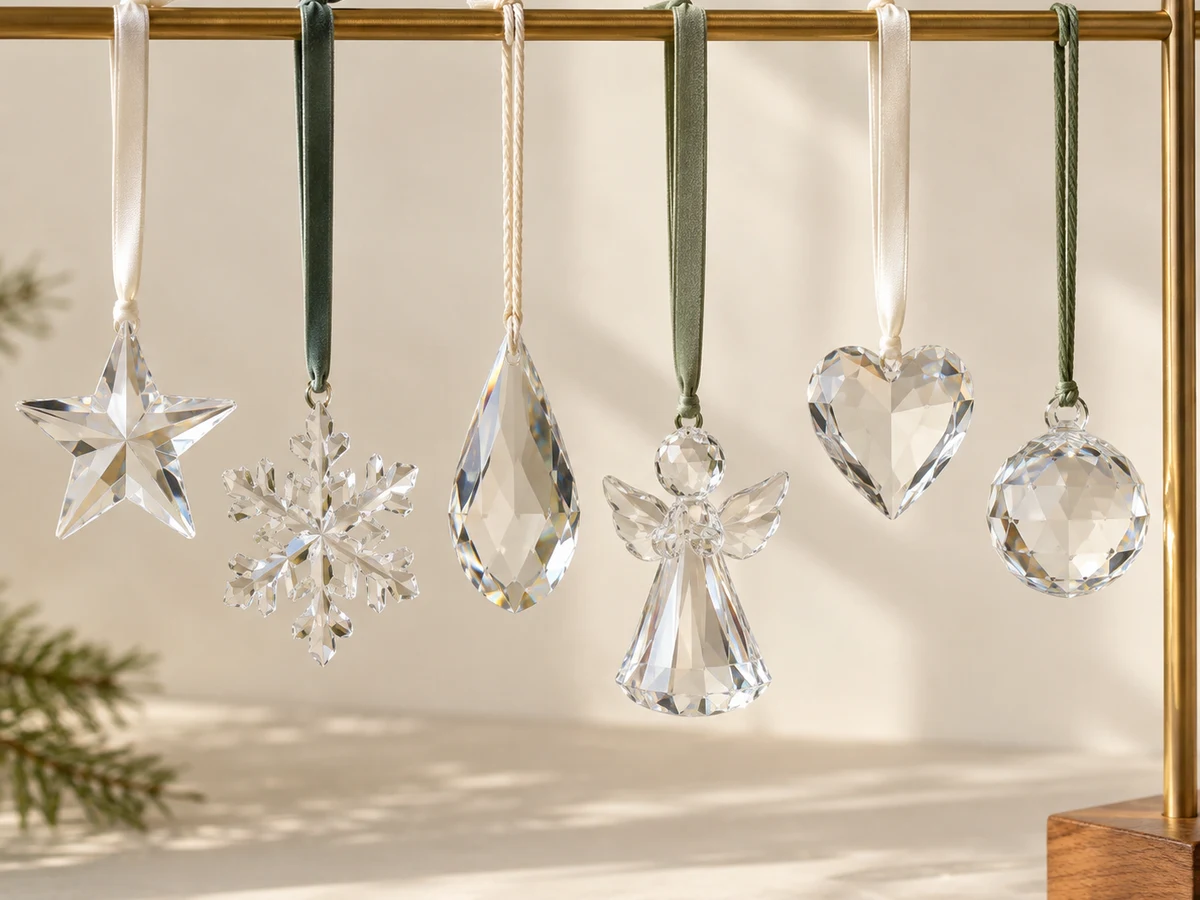 Hanging crystal ornaments with ribbon and cord
