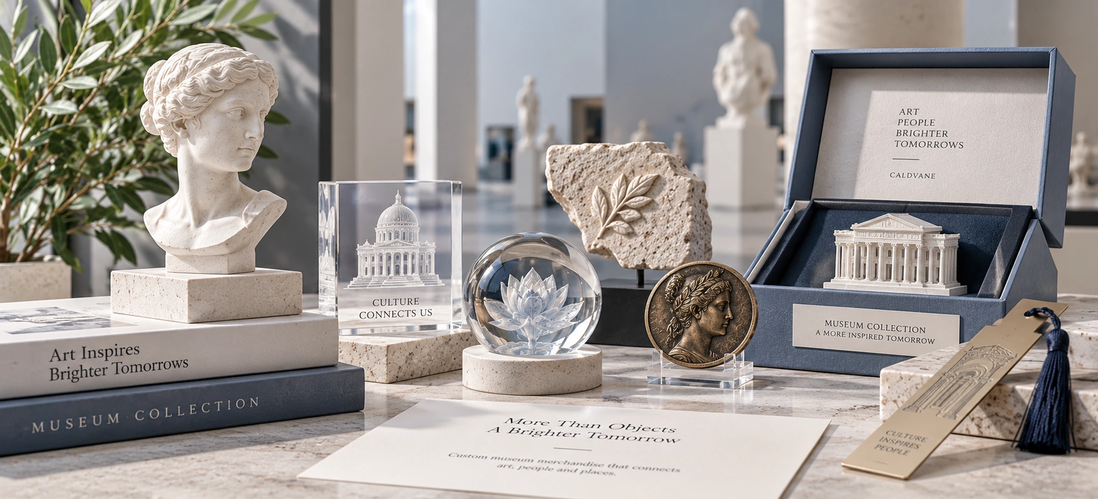 Museum reference themes translated into a coordinated group of cultural retail products