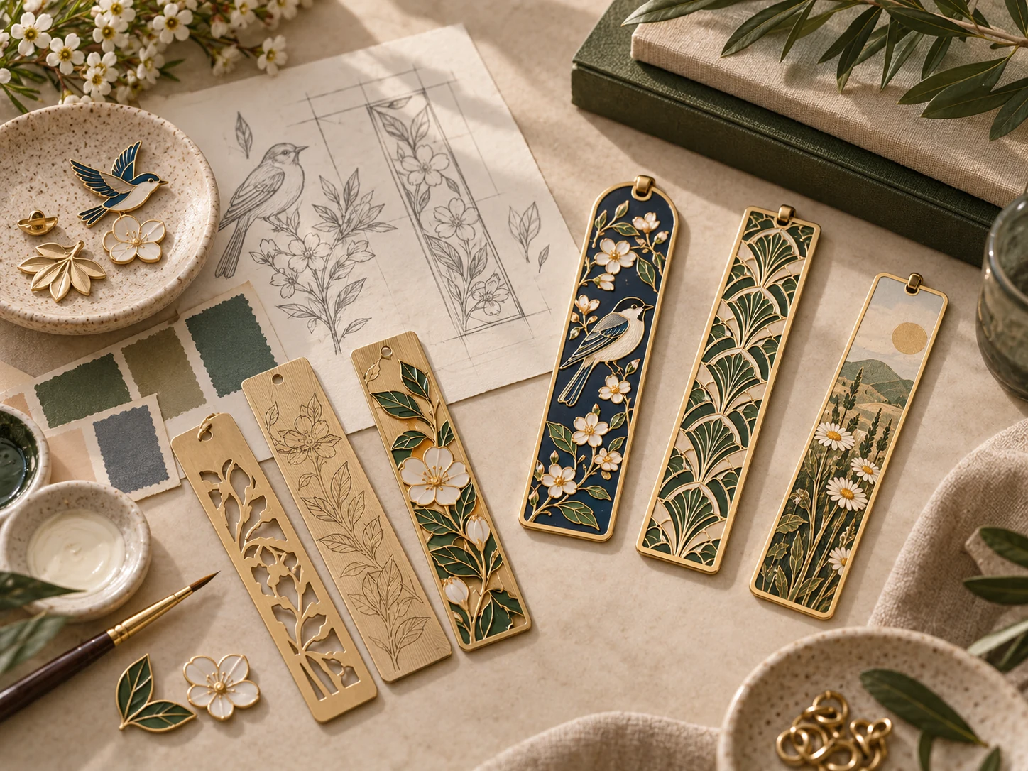 Artwork and material samples developed into a custom bookmark