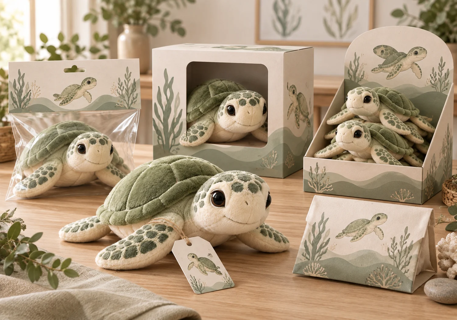 Custom plush packaging with hang tags retail boxes pouches and gift-ready presentation